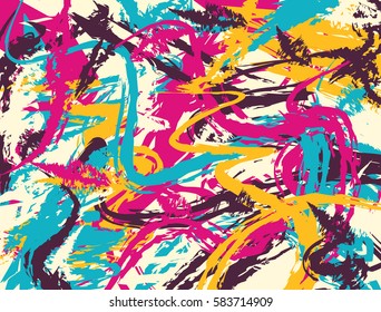 Vector painted colorful abstract background. Imitation of splashes, splatters, stains by brush. Modern art.