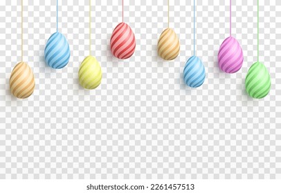 Vector painted Easter eggs png. Hanging eggs png. Multi-colored eggs png. Chicken eggs, food. Easter, holiday.