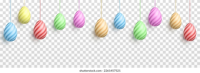 Vector painted Easter eggs png. Hanging eggs png. Multi-colored eggs png. Chicken eggs, food. Easter, holiday.