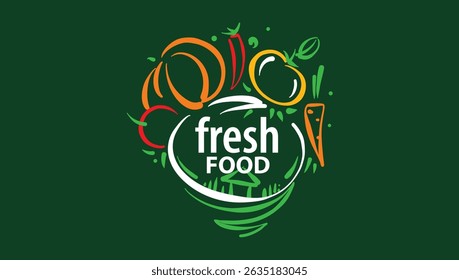 Vector painted emblem with the inscription fresh food