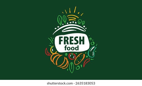 Vector painted emblem with the inscription fresh food