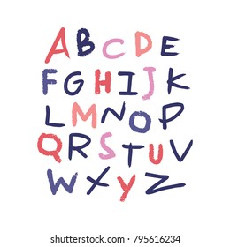 Vector painted font, funny typography, children ABC, isolated letters set. Alphabet, calligraphic, color.