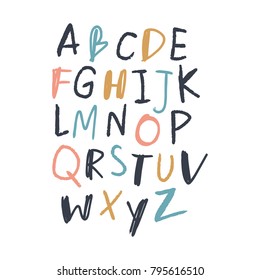 Vector painted font, funny typography, children ABC, isolated letters set. Alphabet, calligraphic, color.