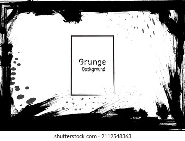 Pincel grunge pintado por vectores con salpicaduras de tinta negra decoradas con marco.Diseño para tarjetas, folletos, banners, publicidad.