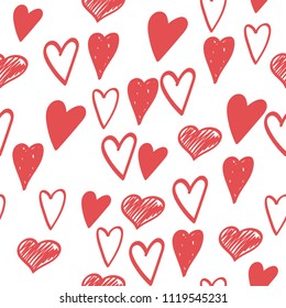 Vector painted pattern, red hearts.Eps10.