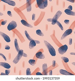 Vector painted pink blue abstract seamless pattern