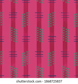Vector painted pink green stripes seamless pattern