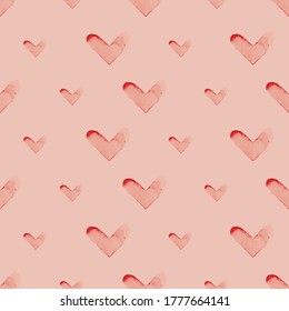 Vector painted red pink hearts seamless pattern