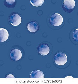 Vector painted sky, moons blue seamless pattern