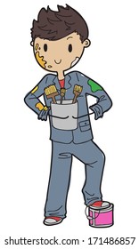 vector painter holding a paint bucket with paint just finishing painting