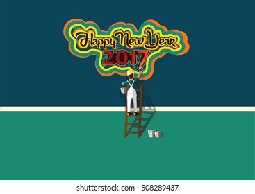 Vector Painter painting Happy New year 