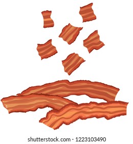 Vector painterly set of bacon, cooked and bits. Editable, scalable illustration isolated on a white background. Use it for recipes, restaurant menus and as food elements.