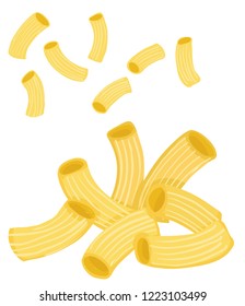 Vector painterly set of short pasta, penne, raw and cooked. Editable, scalable illustration isolated on a white background. Use it for recipes, restaurant menus and as food elements.