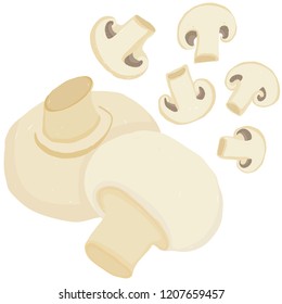 Vector painterly set with whole mushrooms and halved ones; editable, scalable illustration, isolated on a white background. Use it for recipes, restaurant menus and as food elements.