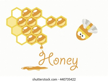 Vector painting with the bee and honeycomb.