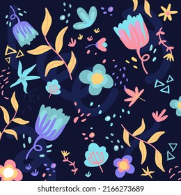 Vector painting of exotic flower pattern background. Colorful leaves and flowers pattern.