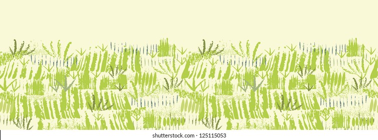 vector painting of green grass horizontal seamless pattern background border with hand drawn elements