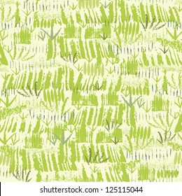 vector painting of green grass seamless pattern background  with hand drawn elements