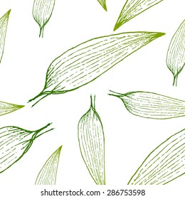 vector painting of green grass seamless pattern background  with hand drawn elements