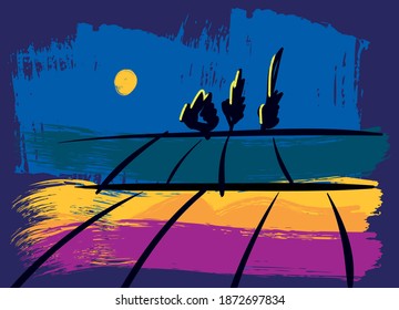 Vector painting illustration.Abstract painting landscape.Vector background.