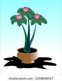 Vector painting of ornamental flowers and plants in pots, decorative flower pots to decorate the house, Illustrator of Flowers in Pots
