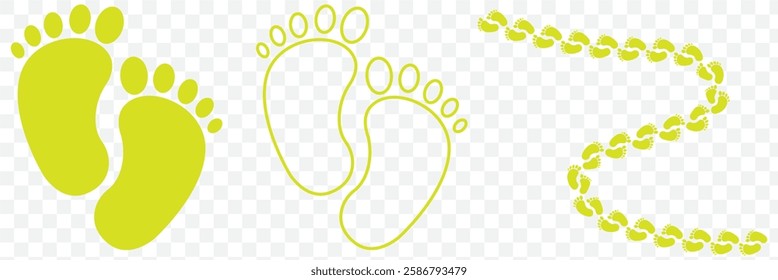 Vector of a pair of baby feet placed over a white background. Baby's feet in black silhouette form with fine line detail to show skin folds, giving texture and depth to the illustration. Vector Eps10