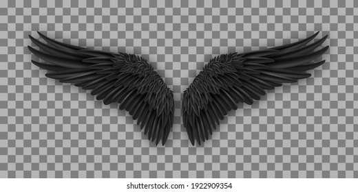 Vector pair of black realistic wings. Black isolated pair of falcon wings, 3D bird wings design template