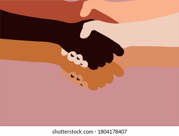 Vector A pair of black and white hands holding, No Racism 