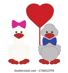 Vector pair of cartoon gooses in love. 