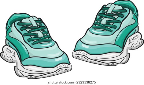 vector a pair of children's shoes in green and light green with style