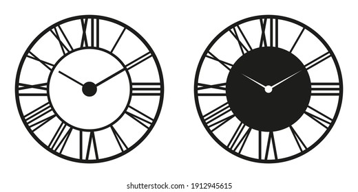 Vector pair of clock icons with roman numerals.