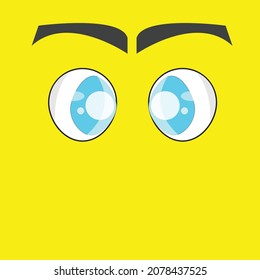 vector pair of cute blue eyes with gray eyebrows on yellow background. ep 10