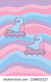 vector pair of roller skates. side view of casters with four wheels in a row