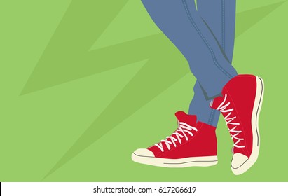 Vector - Pair of sneakers on a retro background 