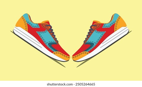 Vector pair sneakers shoes for training, running shoe vector illustration. Sport shoes color full.