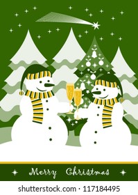 vector pair of snowmen with glasses of champagne