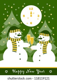 vector pair of snowmen with glasses of champagne