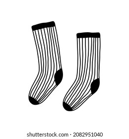 Vector pair of socks isolated on white. Hand drawn doodle socks. Striped stockings.