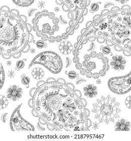 Vector paisley, doodle seamless pattern over white