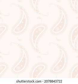 Vector paisley ethnic tribal motif subtle white cream color seamless pattern background. Use for fabric, textile, interior decoration elements.