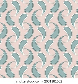 Vector paisley ethnic tribal random white-blue color seamless pattern on brown cream background. Use for fabric, textile, interior decoration elements, upholstery, wrapping.