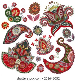 Vector Paisley floral decorative elements