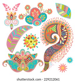 Vector Paisley floral decorative elements