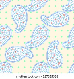 Vector paisley floral seamless pattern. Blue indian or persian ornament.