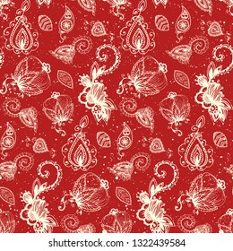 Vector paisley flowers seamless pattern. hand drawn elements.