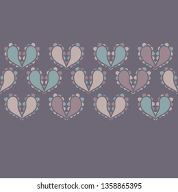 Vector Paisley Hearts Design Border seamless pattern background.