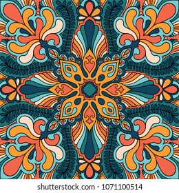Vector paisley kerchief ornament print. Silk headscarf, pillow, interior decor square pattern design, oriental style fabric.