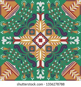 Vector paisley kerchief ornament print. Silk headscarf, pillow, interior decor square pattern design, oriental style fabric.