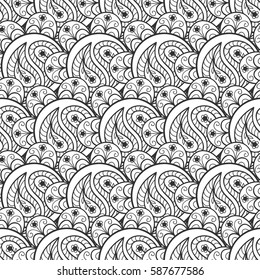 Vector paisley monochrome flower seamless pattern. Cute abstract black and white floral background. Scrapbook cute spring paper