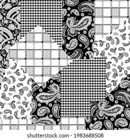 vector paisley patchwork pattern on black 